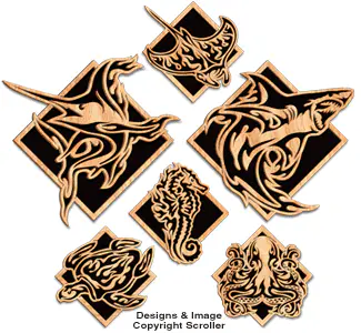 Flaming Sea Creatures Scrolled Art Pattern
