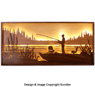 Lighted Fisherman Silhouette Wall Art Design Pattern - Downloadable